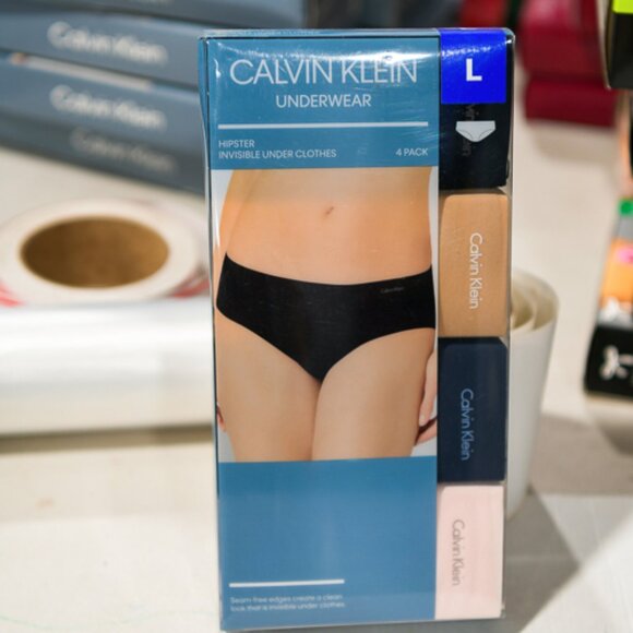 CALVIN KLEIN UNDERWEAR WOMEN HIPSTER INVISIBLE UNDER CLOTHES 4 PACK Size : L - Picture 1 of 6